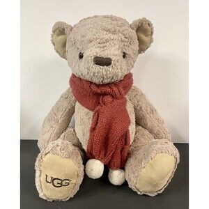 Large UGG Oatmeal Sunny Plush Teddy Bear Red Cable Knit Scarf 16" Toy Stuffed